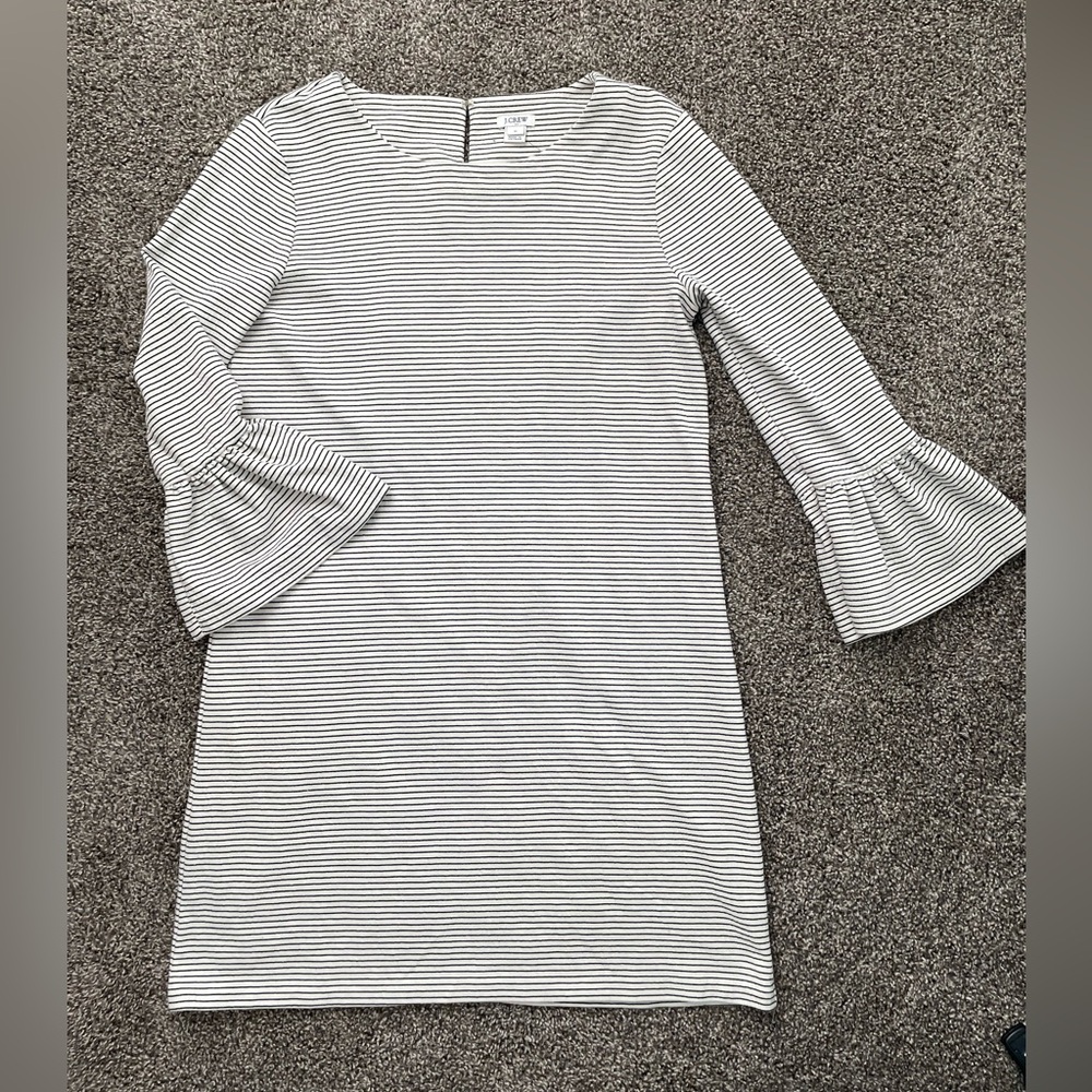 J. Crew Gray Sheath Dress with Bell Sleeves Medium size black and white cotton - Picture 4 of 15